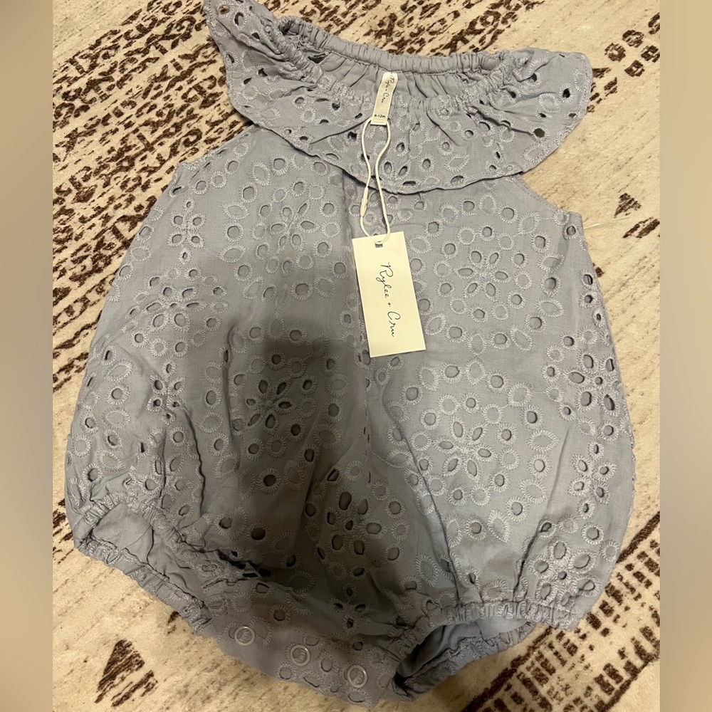 NWT Rylee + Cru light Blue Eyelet Myla Baby bubble Romper 6-12 months